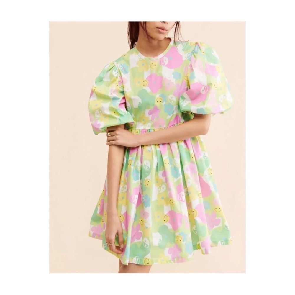 Megan Crosby Olive Mini Dress Multicolor smiley face pattern - Picture 6 of 15